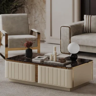 Image de Table basse élégante avec un plateau texturé et des accents métalliques