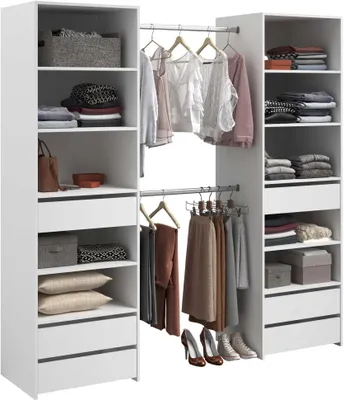 Image de Porte-manteau - ANETO - Blanc - Doppelsäule - 6 tiroirs - 2 tringles à linge - L 199,9 x H 200 x T 49,7 cm - PARISOT