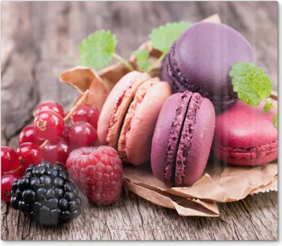 Produktbild von DEQORI Herdabdeckplatte Glas 1-tlg 'Macarons und Beeren' Herd Abdeckung Küche