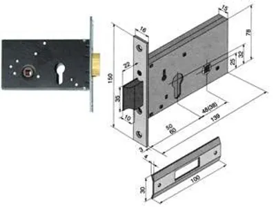 Productafbeelding van Insteekslot voor bandstangslot en schuifgrendel Mm.78 H 121 - mm.50 (12150010)
