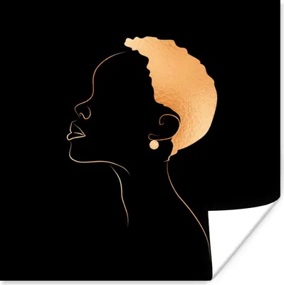 Produktbild von MuchoWow® Poster Frau - Schwarz und Gold - Strichzeichnung 100x100 cm - Babyzimmer