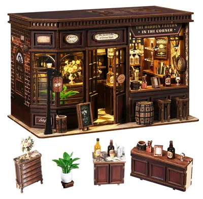 Produktbild von Book Nook Kit Taverne Holz – 3D Holzpuzzle & Buchstütze (Kleine Taverne)
