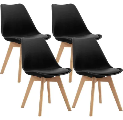 Image de Lot de 4 chaises de salle à manger TB18-BX4-EU, avec pieds en hêtre massif, noir