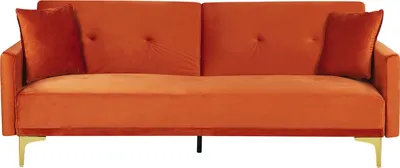 Produktbild von BELIANI 3-Sitzer Schlafsofa Orange Samtbezug Gesteppt mit Goldenen Metallbeinen 2 Kissen Retro Klappsofa Wohnzimmer Sofa mit Schlaffunktion