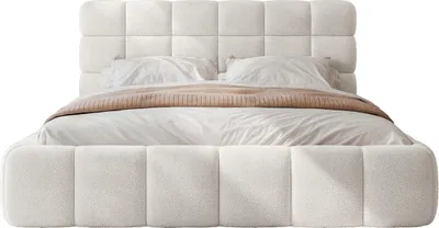 Productafbeelding van FEDVE Boxspringbed BIVIO, bekleed met bouclé-stof, 180x200 cm, wit