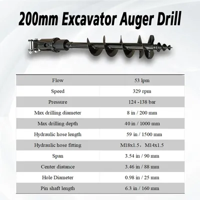 Produktbild von Erdbohrer-Aufsatz - 200-mm-Erdbohrer - Für Minibagger - Hochbelastbar - Zum Pflanzen und Zaunbau - Landwirtschaft und Garten