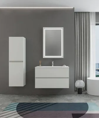 Obrázek produktu pro Orka | Koupelnový nábytek - 90 cm - MattWhite - Se zrcadlem a umyvadlem - Vysoce kvalitní materiály - Hygienické - Tiché zavírání