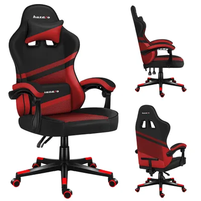 Zdjęcie produktu dla Huzaro Force 4.4 | Fotel dla graczy Fotel biurowy Ergonomiczny | Zagłówek Poduszka lędźwiowa Regulowana wysokość Funkcja bujania | Tkanina | Czerwony