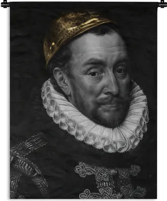 Produktbild von MuchoWow® Wandteppich Wandbehang Wilhelm von Oranien - Adriaen Thomasz - Schwarz - Weiß 120x160 cm Tapisserie Dekoration Wandtuch - Wohnzimmer - Moderne