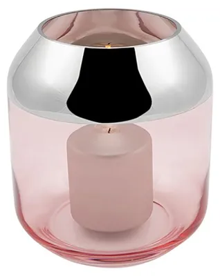 Produktbild von SMILLA Teelichthalter - H.20,6cm x D.18,5cm - Glas - rosa/silberfarben