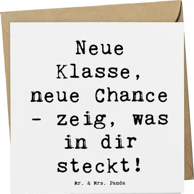 Produktbild von Mr. & Mrs. Panda Grußkarte Spruch Erster Schultag Neue Klasse - Weiß - Geschenk, Beginn, Vertrauem, Zuversicht, anlasskarte, Glückwunschkarte, Lebensfreude, Klappkarte