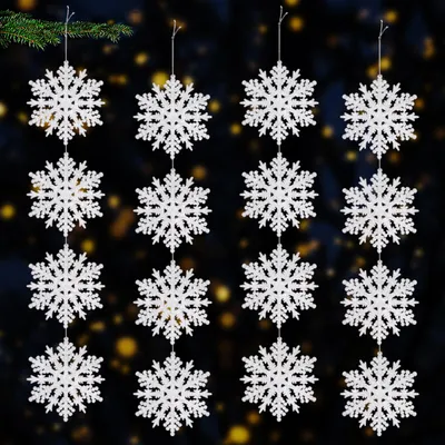 Produktbild von COM-FOUR® 16x Christbaumschmuck mit Glitzereffekt - Weihnachtsdeko Schneeflocke - Anhänger für Weihnachten in weiß