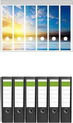 Produktbild von Wallario 6 Stück breite Ordner inkl. Klebeetiketten mit Motive Sonnenuntergang über dem Meer I -  Set mit Rückenschildern / Ordnerrücken Stickern