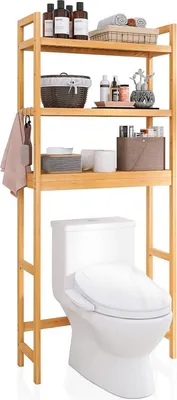 Image de Étagère de toilette en bambou à 3 niveaux réglable peu encombrante 63x26x170cm
