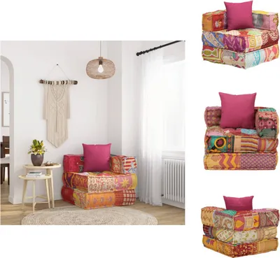 Image de vidaXL Pouf modulaire avec coussin Patchwork Tissu - pouf