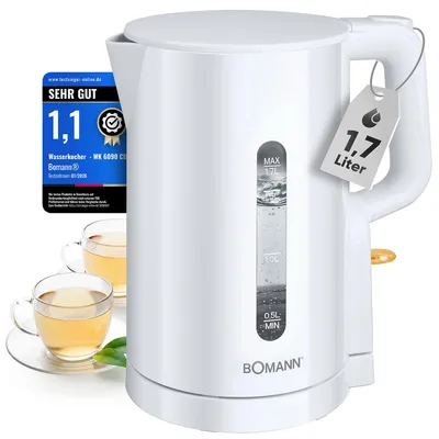 Produktbild von Bomann® Wasserkocher 1,7L | BPA frei | 2200W | Einhandbedienung | Wasserstandsanzeige | Kettle | Überhitzungsschutz | WK 6090 CB weiß