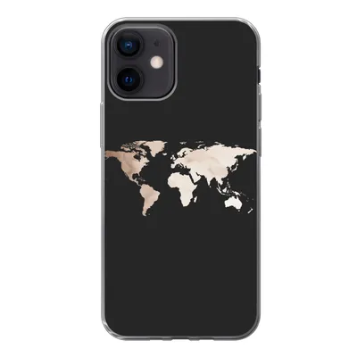 Produktbild von MuchoWow® Handyhülle Schutzhülle Hülle für iPhone 12 Weltkarte - Leder - Schwarz Silikon Softcase Handy Hülle - Schutzhülle