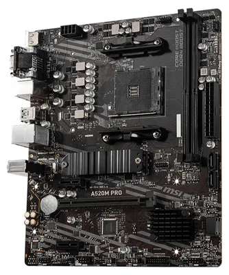 Produktbild von MSI A520M PRO, AMD, Sockel AM4, AMD Ryzen 3000 Series, DDR4-SDRAM, 64 GB, DIMM