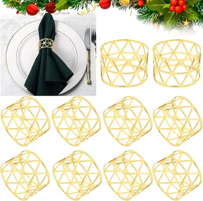 Produktbild von 10 goldene Serviettenringe aus Metall, zur Tischdekoration bei Weihnachten, Hochzeiten, Geburtstagen oder Banketten