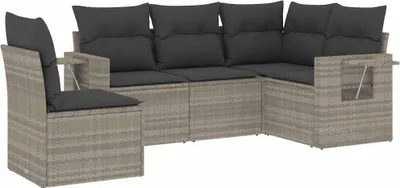 Produktbild von vidaXL 5-tlg. Garten-Sofagarnitur mit Kissen Hellgrau Poly Rattan