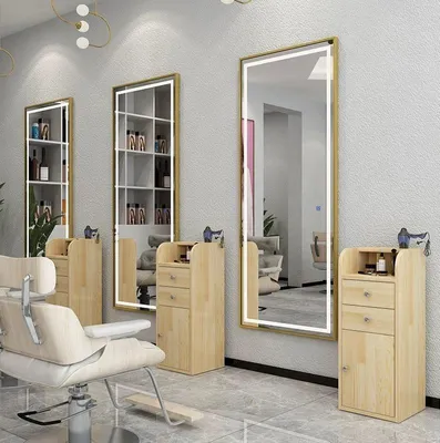 Produktbild von Friseur-, Barber- und Kosmetikkonsole mit LED-Spiegel 180x70, golden