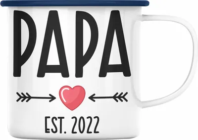 Produktbild von Trendation - Du Wirst Papa 2022 Emaille Tasse Geschenk Schwangerschaft Verkünden Vater Überraschung Baby Emaille Emaille Tasse Vater 2022 (Blau)