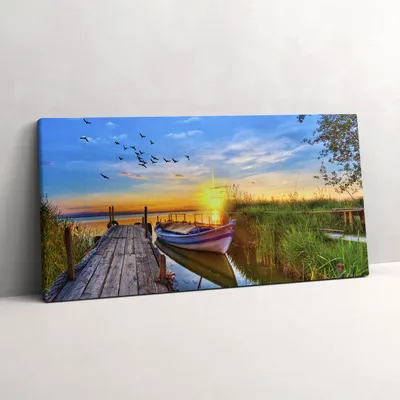 Produktbild von Blick auf den See und Sonnenuntergang – Leinwandbild Wandbild – 100x50 cm – Leinwandbilder – Wandbilder – Schlafzimmer – Flur