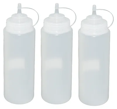 Produktbild von 3 Stück transparente Quetschflaschen 1 Liter Dosierflasche Spenderflasche Dressingflasche