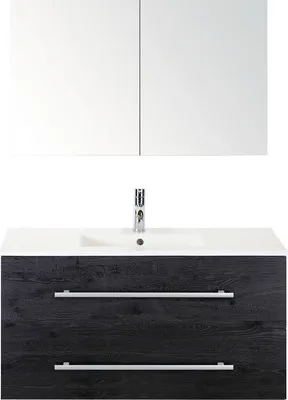 Produktbild von Sanox Badmöbel-Set Stretto BxHxT 101 x 170 x 39 cm Frontfarbe black oak mit Waschtisch Keramik weiß, Waschtischunterschr