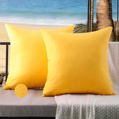 Produktbild von Set mit 2 Kissenbezügen, 40x40 cm, gelb, wetter- und wasserbeständig, für Garten, Balkon, Terrasse, Wohnzimmer und Sofadekoration.