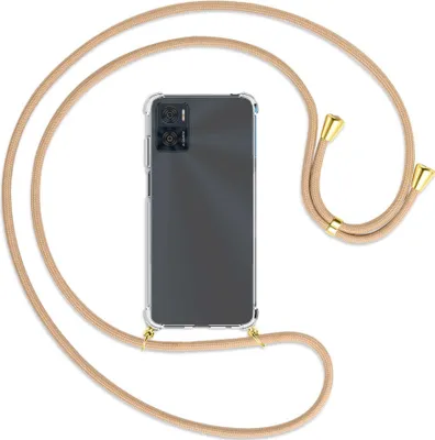 Produktbild von Handykette Backcover-Schutzhülle mit Band (Metall goldfarben) für Motorola Moto E22, Moto E22i 4G - beige