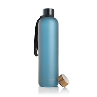 Produktbild von LARS NYSØM Trinkflasche 1l | Ultraleichte Tritan Sport Flasche, Kohlensäure geeignet | Ideal für Sport, Büro, Yoga | 2 Deckel inkludiert 1000ml Niagara - Gold
