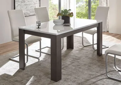 Produktbild von Etero Esstisch 158-200x88cm dark concret / weiß Hochglanz Modern Küchentisch