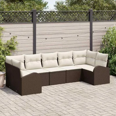Obrázek produktu pro Maison Exclusive – Sada zahradního nábytku (7 kusů), hnědá [syntetický materiál]: Polyratan