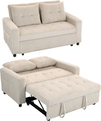 Produktbild von HOMCOM Schlafsofa, 2-Sitzer Sofa 157x190cm mit Verstellbare Rückenlehne, Creme