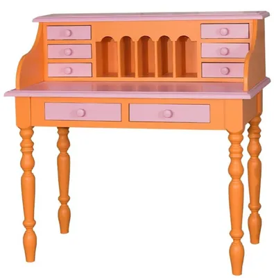 Produktbild von Casa Padrino Landhausstil Schreibtisch mit 8 Schubladen in Orange / Rosa - 109 x 60 x H. 110 cm