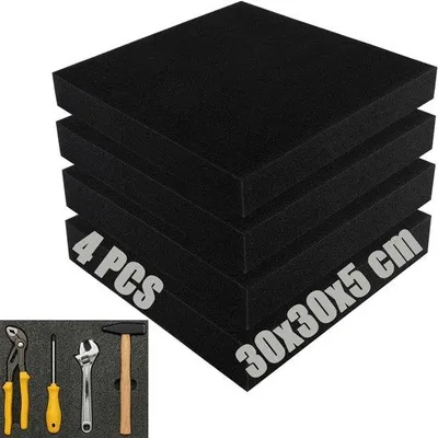 Produktbild von Werkzeugschale, 4 Stück - Einsatz für Werkzeugkoffer - Koffereinsatz - Schaumstoffeinlage - 300 x 300 x 50 mm - Schwarz - Einsatz