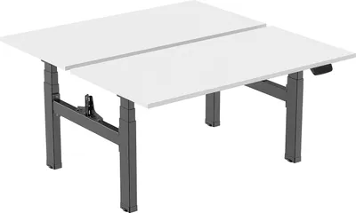Image de Double bureau motorisé assis-debout 180x75cm Plateaux blancs/Pied noir
