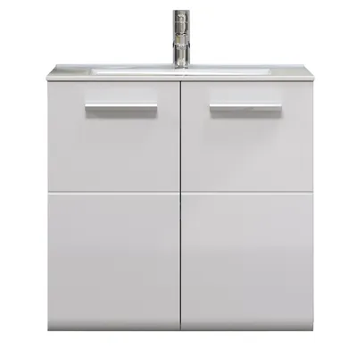 Image de Riva meuble sous lavabo 2 portes, blanc brillant, gris.