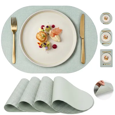 Productafbeelding van Set van 4 Ovalen Wasbare Tafelkleedjes van Kunstleer - Hittebestendig en Antislip