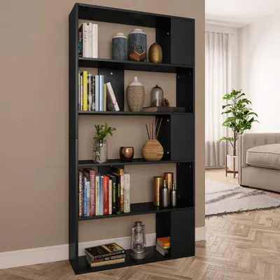 Produktbild von The Living Store Bücherregal/Raumteiler Schwarz 80x24x159 cm Holzwerkstoff