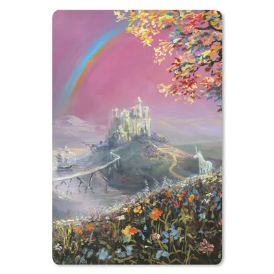 Produktbild von MuchoWow® Mauspad Mousepad Eine Illustration eines Regenbogens auf einem rosa Hintergrund 18x27 cm - Mousepads - Maus Mat - Pad - Mausunterlage