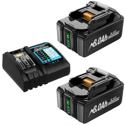 Produktbild von 18V Werkzeugakku Set - Li-Ion Ersatzakku BL1830 - 2x 8,0Ah 8000mAh - Mit 4A Schnellladegerät - Für 18V Elektrowerkzeuge
