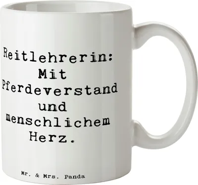 Produktbild von Mr. & Mrs. Panda Kaffeetasse Spruch Reitlehrerin Herz - Weiß - Geschenk, Bedruckte Tasse, Reitunterricht, Geschenke für Berufstätige, Pferdemädchen, personalisierte, Pott
