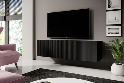 Obrázok produktu pre ČIERNA TV SKRINKA, ZÁVESNÁ POLICA, TV STOJAN 150 cm s lamelami