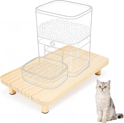 Obrázek produktu pro Krmítko a miska na stelivo pro kočky, zvýšená výška krmítka 9,1 cm, rozměry 34,3 x 20 cm, vhodné pro automatické krmítka pro kočky
