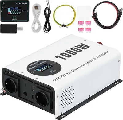 Image de Onduleur 1000 W / 2000 W - Onde sinusoïdale pure - 12 V CC vers 230 V CA avec télécommande, écran LCD et nombreux raccordements