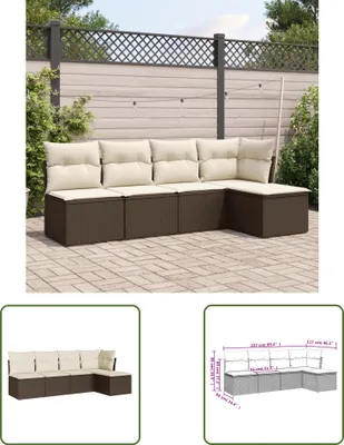 Produktbild von The Living Store 5-tlg. Garten-Sofagarnitur mit Kissen Braun Poly Rattan
