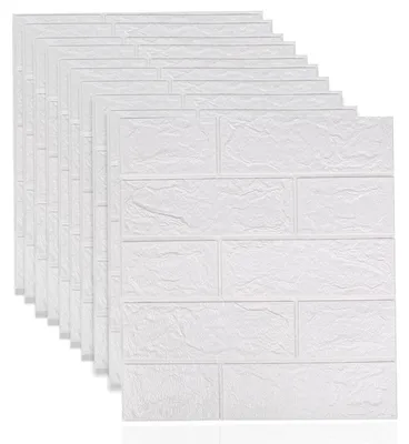 Zdjęcie produktu dla Inovra - Tapeta 3D imitująca cegłę - Samoprzylepne panele ścienne - Biały wzór cegieł - 38,5 x 35 cm - Zdejmowane - Materiał: pianka PE - Naklejki ścienne
