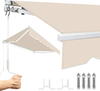 Obrázek produktu pro Izrielar markýza 250 x 200 cm stínění terasy a balkonu – markýza s kloubovým ramenem, klikou a držákem, sluneční clona, balkonová markýza, kloubová markýza, béžová